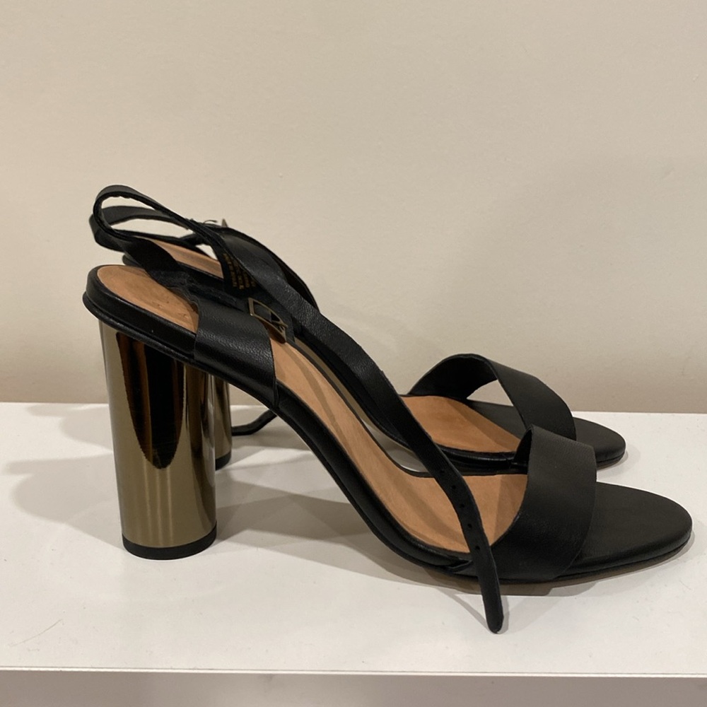 Alex + Alex Strap Heels, Black Leather with Gold Heel,   Size 9, Never Worn